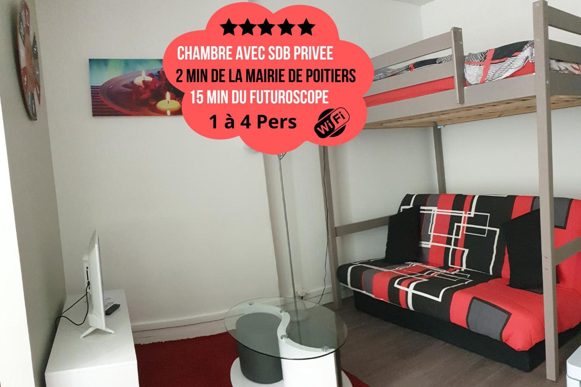 Chambres Poitiers Centre Ville - Salle De Bain, Refrigerateur, Tv Et Machine A Cafe Privatifs - Cuisine Commune - Terrasse - Hotel De Ville A 200M Exterior foto